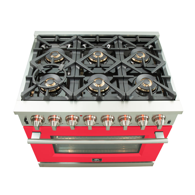 Load image into Gallery viewer, Forno Capriasca 36-Inch, Red Freestanding Dual Fuel Range with 6 Burners - FFSGS6187-36RED