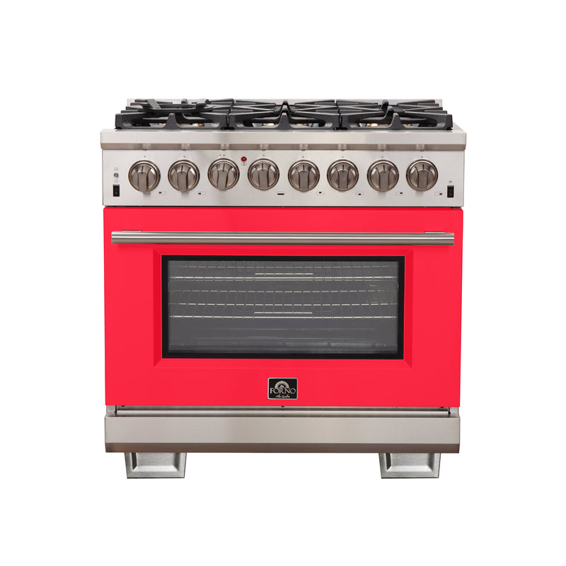 Load image into Gallery viewer, Forno Capriasca 36-Inch, Red Freestanding Dual Fuel Range with 6 Burners - FFSGS6187-36RED