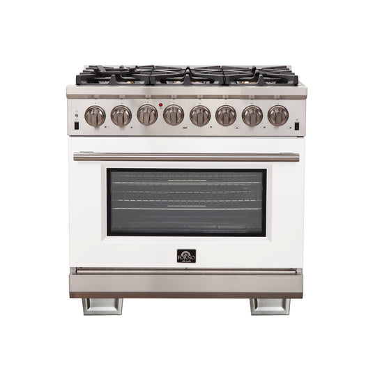 Forno Capriasca 36-Inch Freestanding Dual Fuel Range, 6 Burners, True Convection Oven