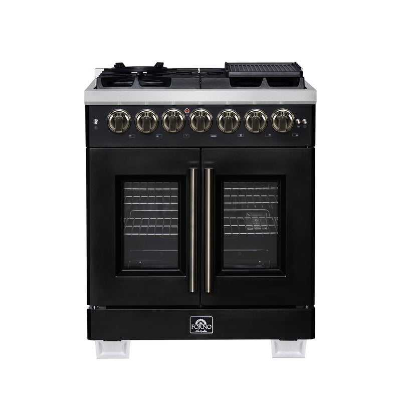 Load image into Gallery viewer, Forno Capriasca 30-Inch, Black Freestanding French Door Dual Fuel Range with 5 Burners - FFSGS6387-30BLK