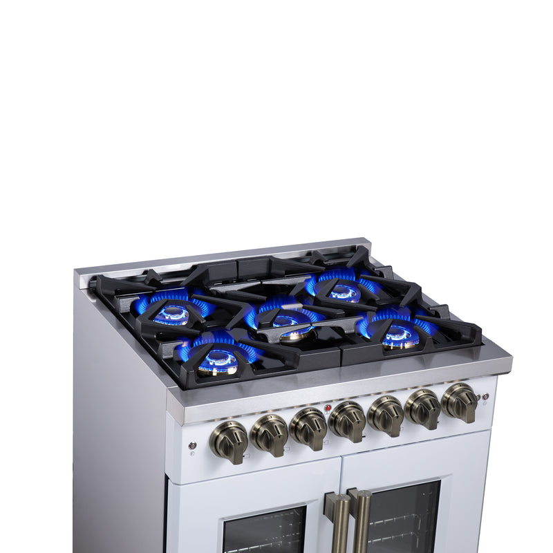 Load image into Gallery viewer, Forno Capriasca 30-Inch, White Freestanding French Door Dual Fuel Range with 5 Burners - FFSGS6387-30WHT
