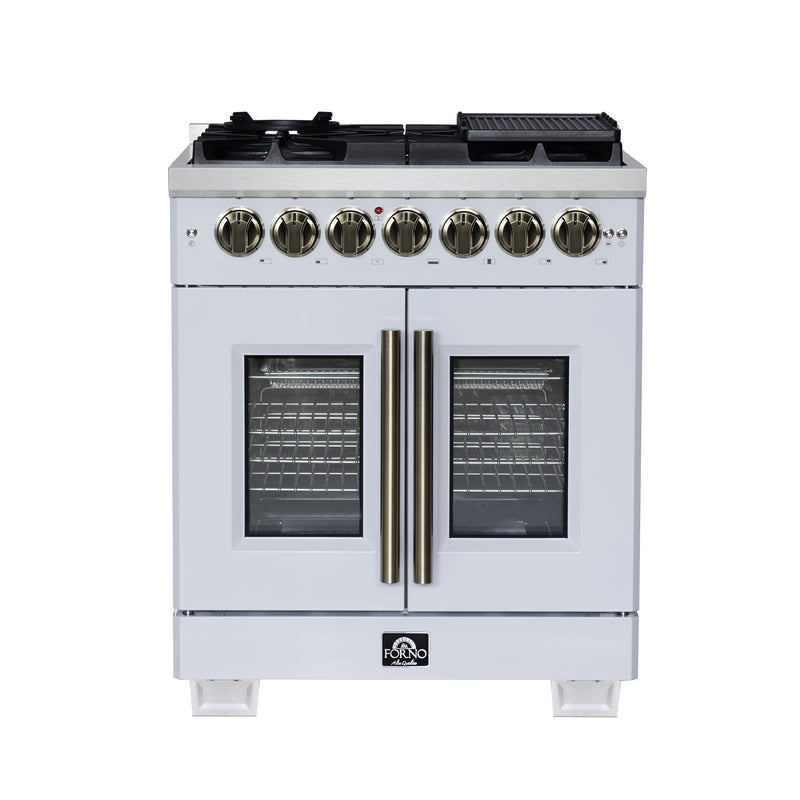 Load image into Gallery viewer, Forno Capriasca 30-Inch, White Freestanding French Door Dual Fuel Range with 5 Burners - FFSGS6387-30WHT