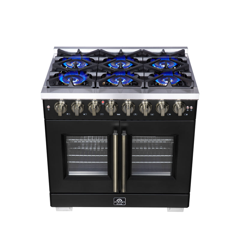 Load image into Gallery viewer, Forno Capriasca 36 Inch, Black Freestanding French Door Dual Fuel Range with 6 Burners - FFSGS6387-36BLK