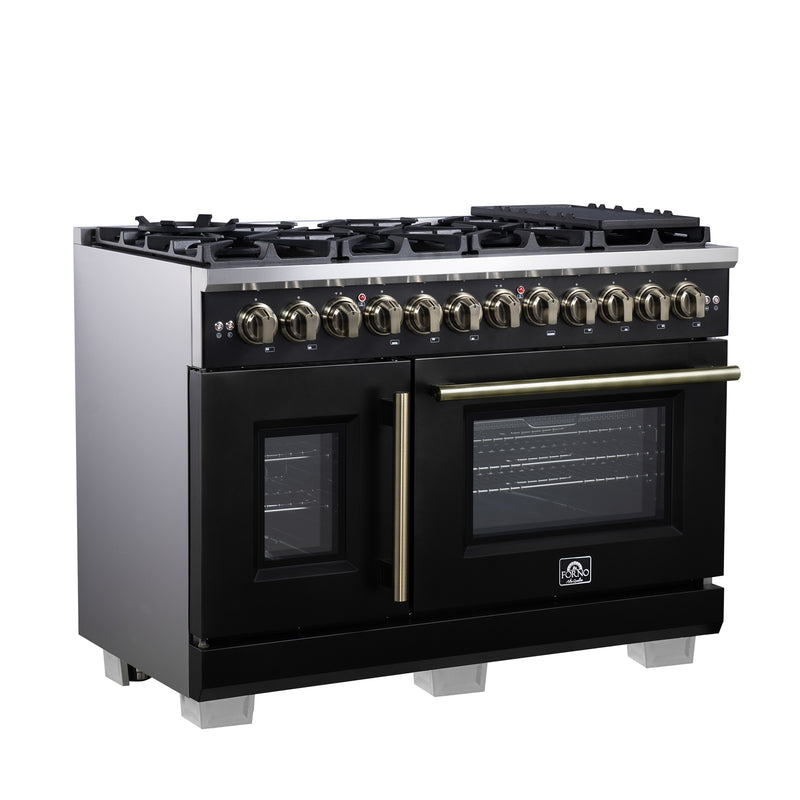 Load image into Gallery viewer, Forno Capriasca 48 Inch, Black Freestanding French Door Dual Fuel Range 8 Burners - FFSGS6387-48BLK