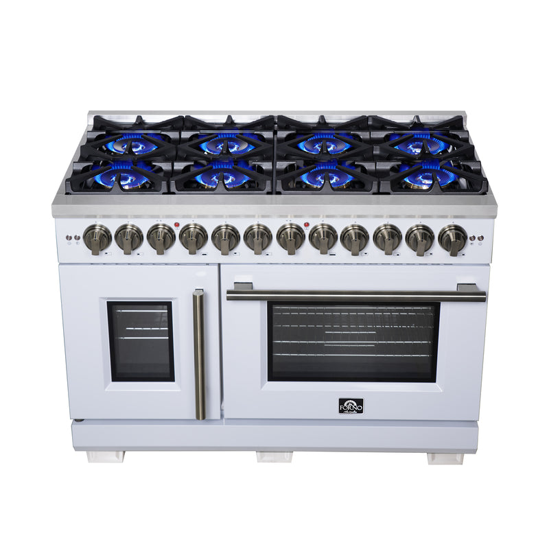Load image into Gallery viewer, Forno Capriasca 48 Inch, White Freestanding French Door Dual Fuel Range with 8 Burners - FFSGS6387-48WHT