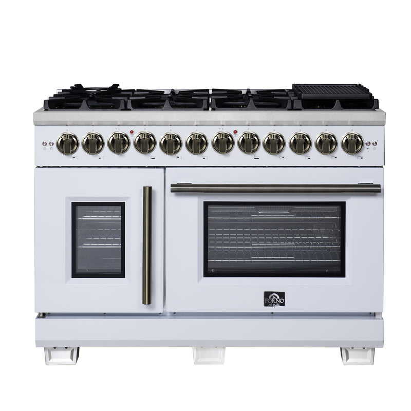 Load image into Gallery viewer, Forno Capriasca 48 Inch, White Freestanding French Door Dual Fuel Range with 8 Burners - FFSGS6387-48WHT
