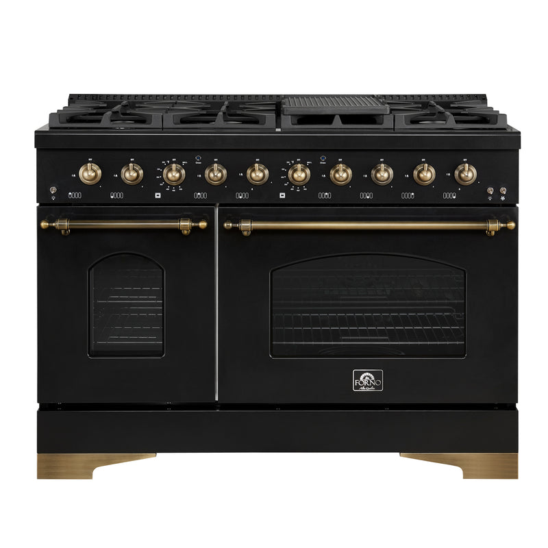 Load image into Gallery viewer, Forno Antico 48-Inch, Black Dual Fuel Range with 8 Burners and Double Ovens & Griddle - FFSGS6113-48BLK