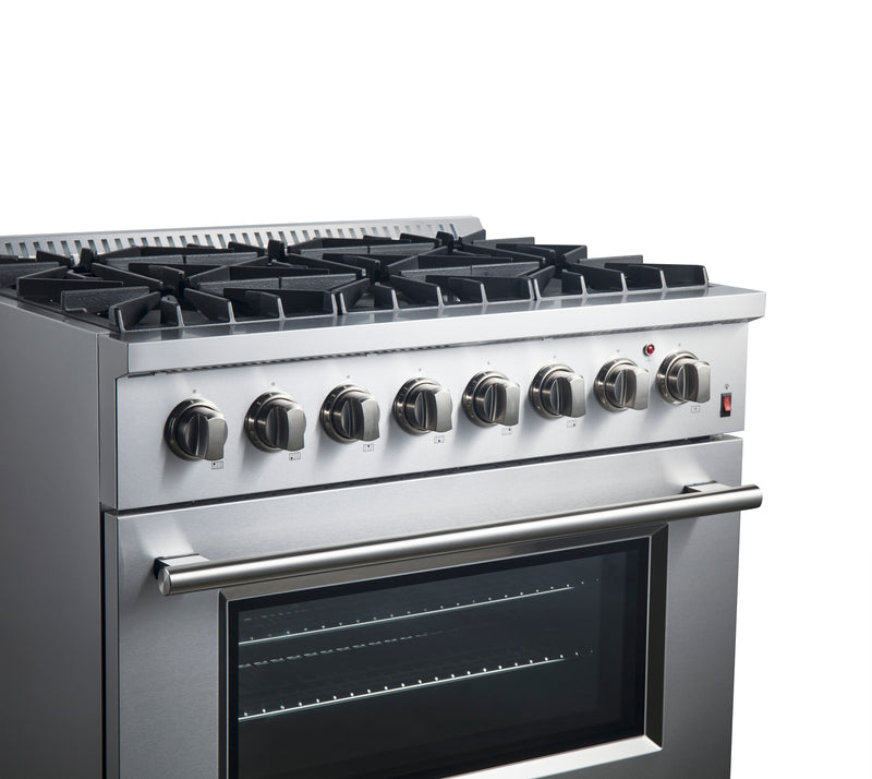 Load image into Gallery viewer, Forno Marco 36-Inch Dual Fuel Range, Stainless Steel, 6 Burners, 67,000 BTU, True Convection Oven, Energy Efficient