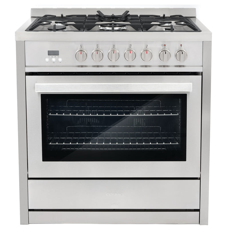 Load image into Gallery viewer, Cosmo Commercial-Style 36 inch, Stainless Steel Dual Fuel Range Convection Oven - F965NF