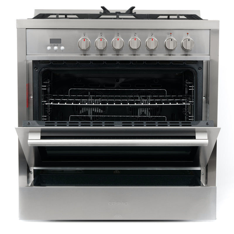 Load image into Gallery viewer, Cosmo Commercial-Style 36 inch, Stainless Steel Dual Fuel Range Convection Oven - F965NF
