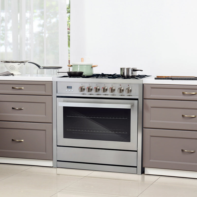 Load image into Gallery viewer, Cosmo Commercial-Style 36 inch, Stainless Steel Dual Fuel Range Convection Oven - F965NF