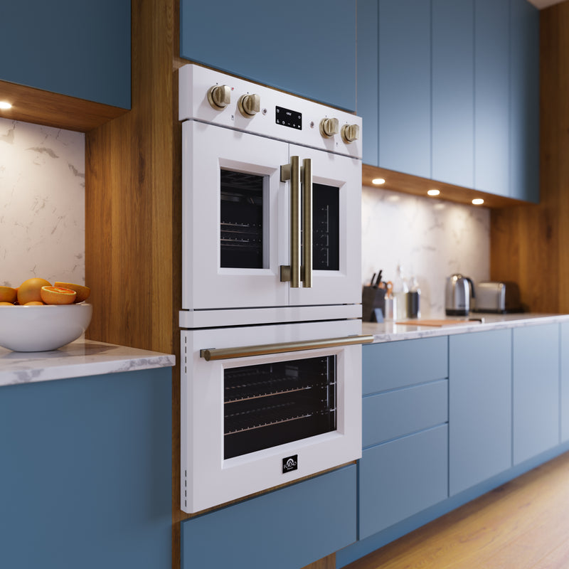 Load image into Gallery viewer, Forno Asti 30-Inch, White Electric Wall Double Oven with Upper French Doors - FBOEL1340-30WHT