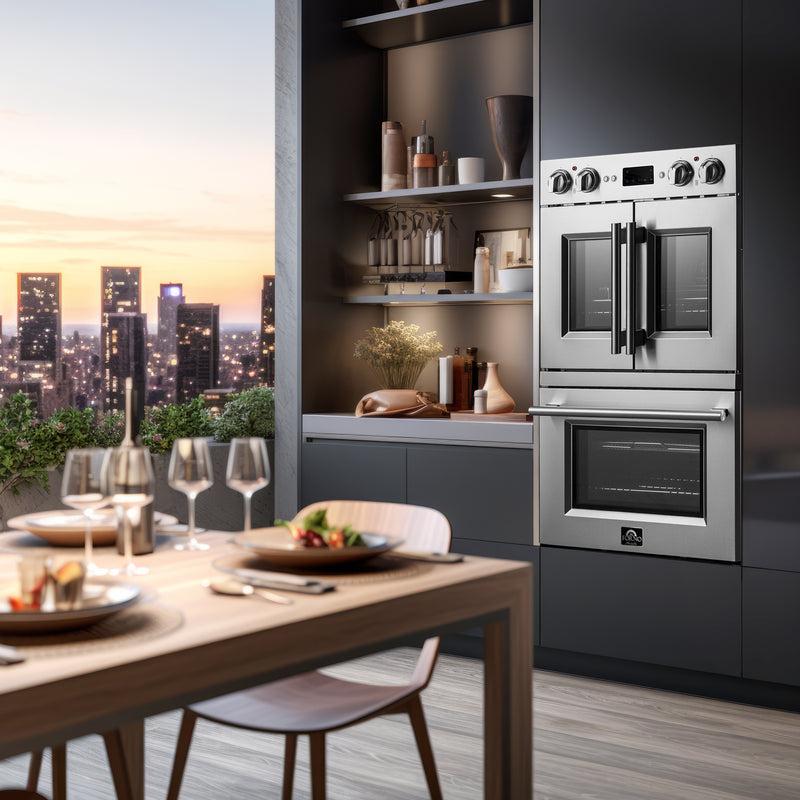 Load image into Gallery viewer, Forno Gallico 30-Inch Electric French Door Double Oven, Stainless Steel, Convection Cooking, Touch Control Panel, Self-Cleaning Function