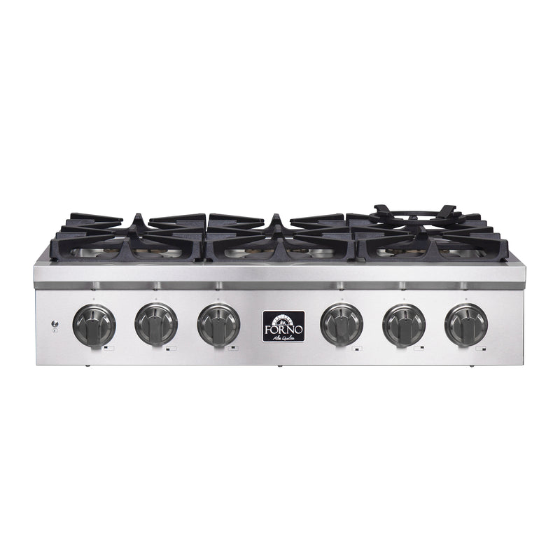 Load image into Gallery viewer, Forno Spezia Alta Qualita 36-Inch Pro-Style Gas Rangetop, Stainless Steel, 6 Sealed Burners, Continuous Cast Iron Grates, High Heat Output