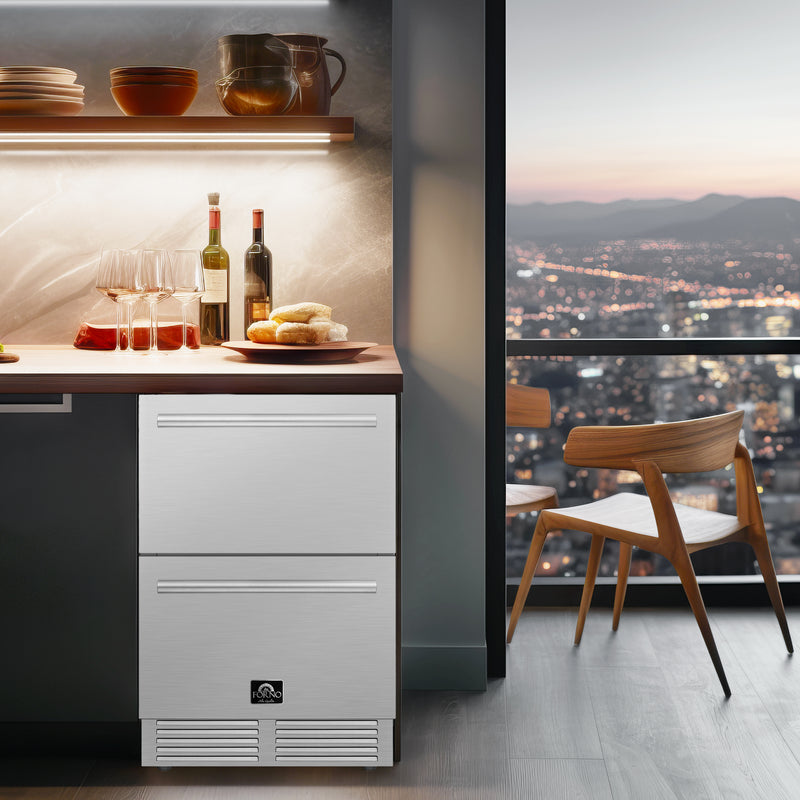 Load image into Gallery viewer, Forno Como 24-Inch Indoor Outdoor Drawer Refrigerator, 4.87 cu.ft, Stainless Steel Interior, Adjustable Shelves, LED Lighting