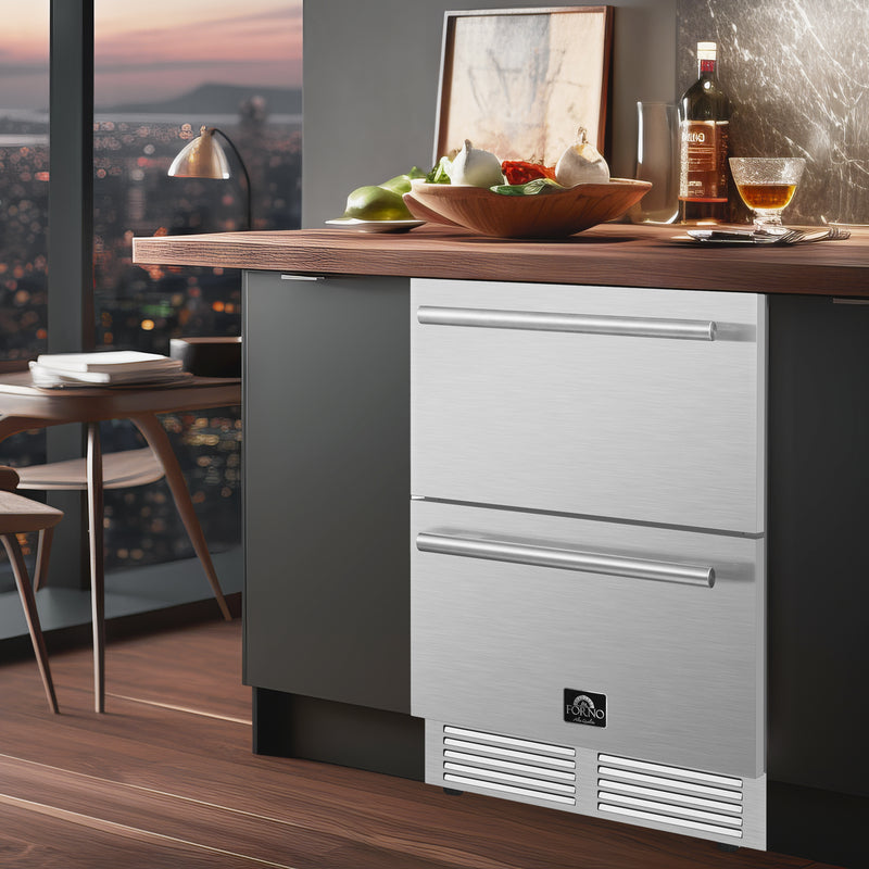 Load image into Gallery viewer, Forno Como 24-Inch Indoor Outdoor Drawer Refrigerator, 4.87 cu.ft, Stainless Steel Interior, Adjustable Shelves, LED Lighting