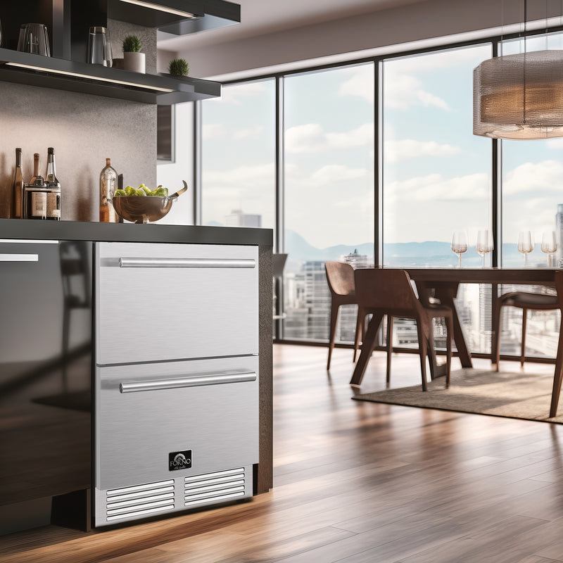 Load image into Gallery viewer, Forno Como 24-Inch Indoor Outdoor Drawer Refrigerator, 4.87 cu.ft, Stainless Steel Interior, Adjustable Shelves, LED Lighting