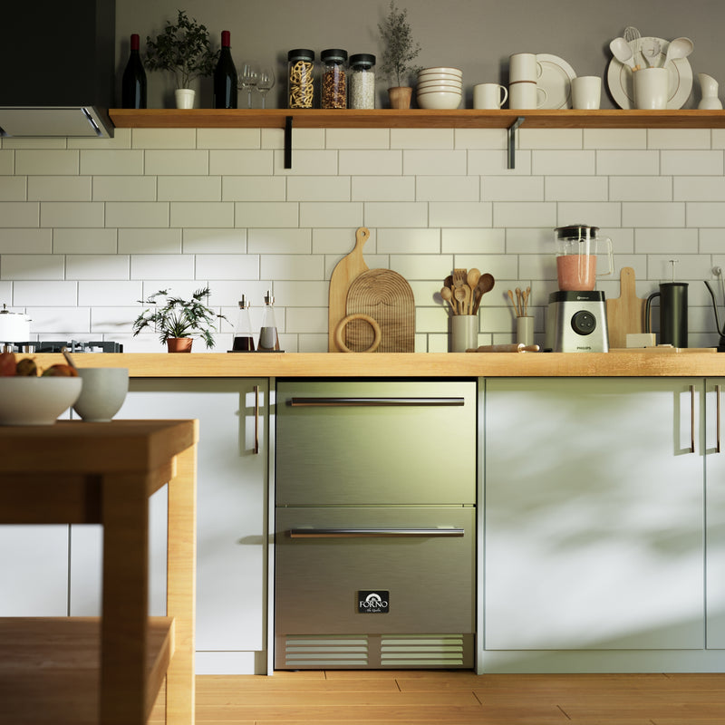 Load image into Gallery viewer, Forno Como 24-Inch Indoor Outdoor Drawer Refrigerator, 4.87 cu.ft, Stainless Steel Interior, Adjustable Shelves, LED Lighting
