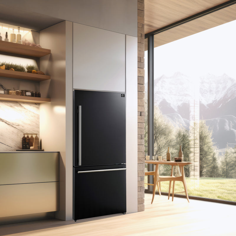 Load image into Gallery viewer, Forno Milano Espresso 31-Inch, Black Bottom Freezer Refrigerator - FFFFD1785-31BLK