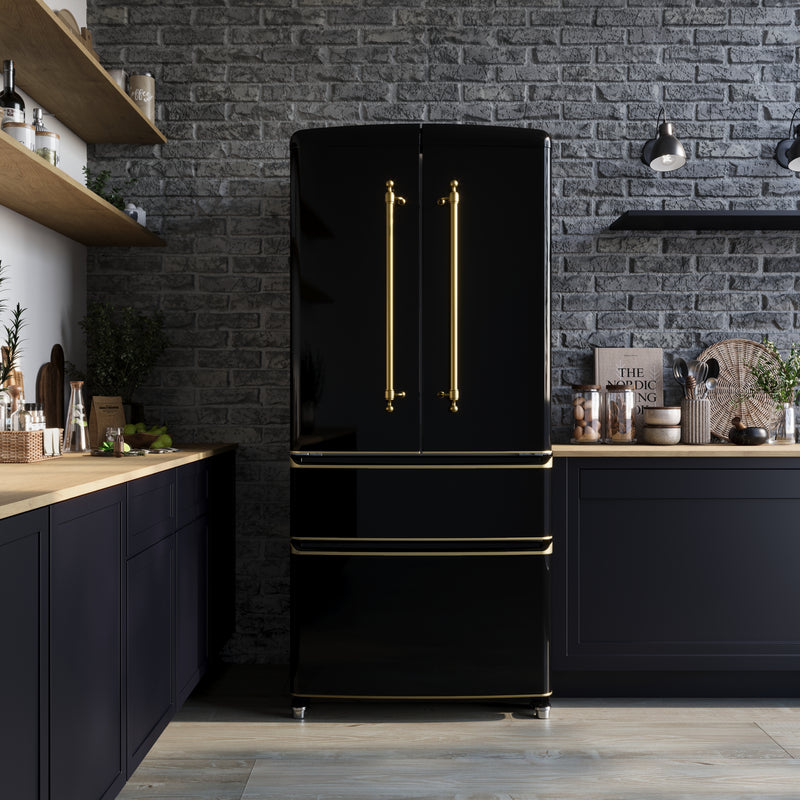 Load image into Gallery viewer, Forno Luigi 33-Inch French Door Refrigerator, 18 cu.ft, Black Finish, Antique Brass Handles, ENERGY STAR Certified