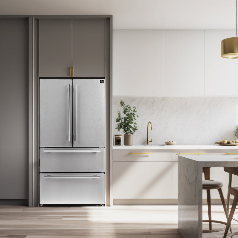 Load image into Gallery viewer, Forno Moena 36-Inch French Door Refrigerator, 19.2 cu.ft, Counter Depth, Ice Maker, Stainless Steel Interior Panel, ENERGY STAR Certified