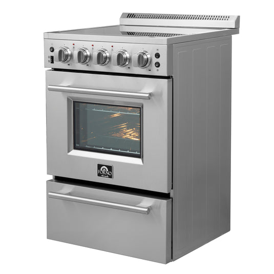 Forno Loiano 24 Inch Freestanding Electric Range Stainless Steel with Storage Drawer