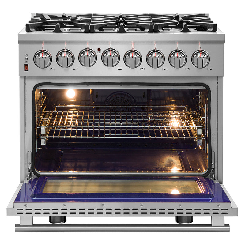Load image into Gallery viewer, Forno Massimo 36-Inch, Stainless Steel Dual Fuel Range with 6 Burners and Double Convection Ovens - FFSGS6125-36