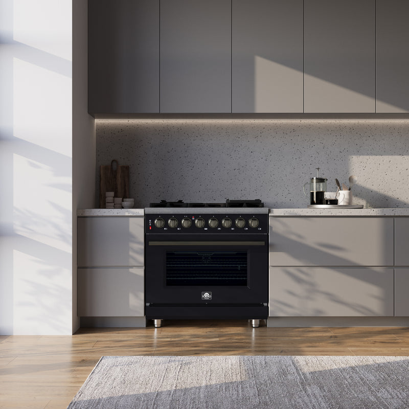 Load image into Gallery viewer, Forno Massimo 36 Inch, Black Freestanding Dual Fuel Range with 6 burners - FFSGS6125-36BLK