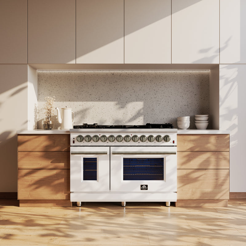 Load image into Gallery viewer, Forno Massimo 48 Inch, White Freestanding Dual Fuel Range with 8 burners - FFSGS6125-48WHT