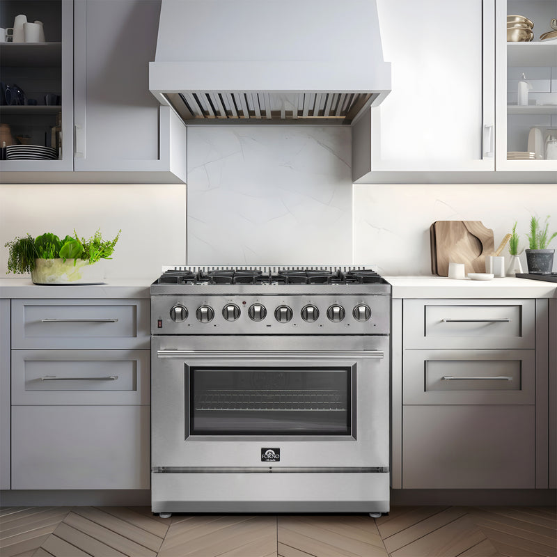 Load image into Gallery viewer, Forno Galiano 36-Inch, Stainless Steel Freestanding Dual Fuel Range with 6 Burners and Double Convection Ovens - FFSGS6156-36