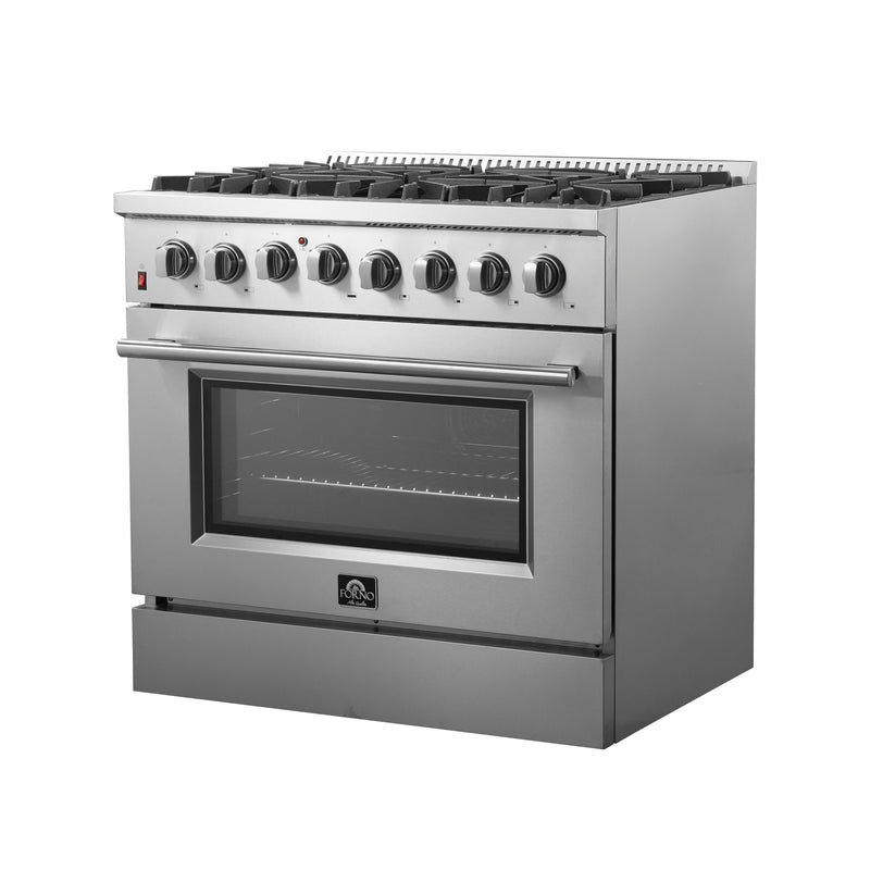 Load image into Gallery viewer, Forno Galiano 36-Inch, Stainless Steel Freestanding Dual Fuel Range with 6 Burners and Double Convection Ovens - FFSGS6156-36