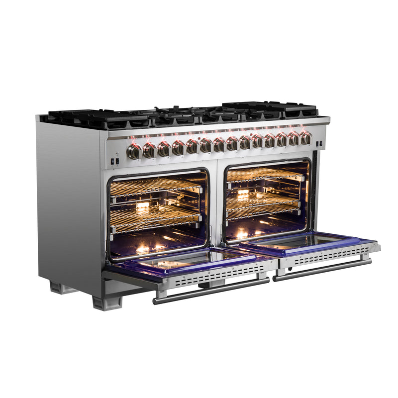 Load image into Gallery viewer, Forno Capriasca 60-Inch, Stainless Steel Freestanding Dual Fuel Range with 10 Burners and Double Ovens - FFSGS6187-60