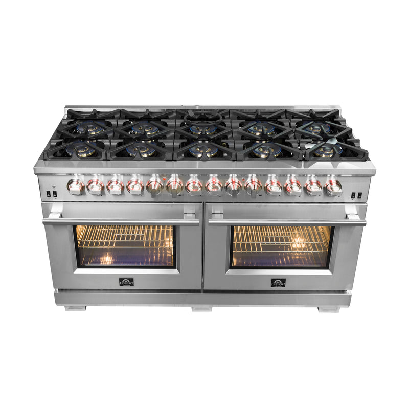 Load image into Gallery viewer, Forno Capriasca 60-Inch, Stainless Steel Freestanding Dual Fuel Range with 10 Burners and Double Ovens - FFSGS6187-60