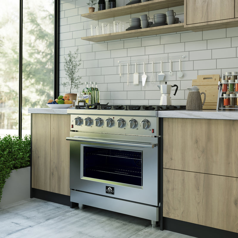 Load image into Gallery viewer, Forno Massimo 36-Inch, Stainless Steel Gas Range with 6 Sealed Burners and Convection Oven - FFSGS6239-36