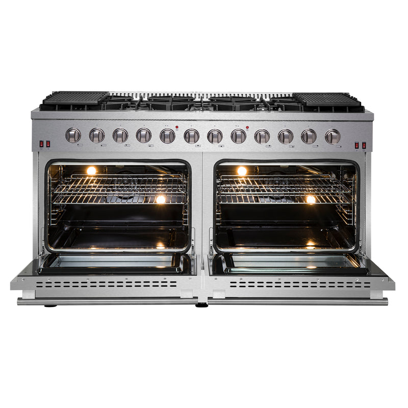 Load image into Gallery viewer, Forno Galiano 60-Inch, Stainless Steel Freestanding Gas Range with 10 Burners, Double Ovens and Griddle - FFSGS6244-60