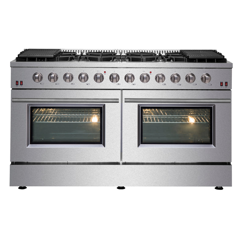 Load image into Gallery viewer, Forno Galiano 60-Inch, Stainless Steel Freestanding Gas Range with 10 Burners, Double Ovens and Griddle - FFSGS6244-60
