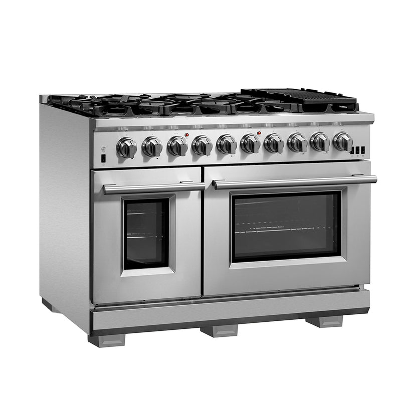 Load image into Gallery viewer, FORNO Capriasca 48-inch Gas Range Stainless Steel, 8 Brass Burners 160,000 BTU, 6.58 cu.ft. Double Oven