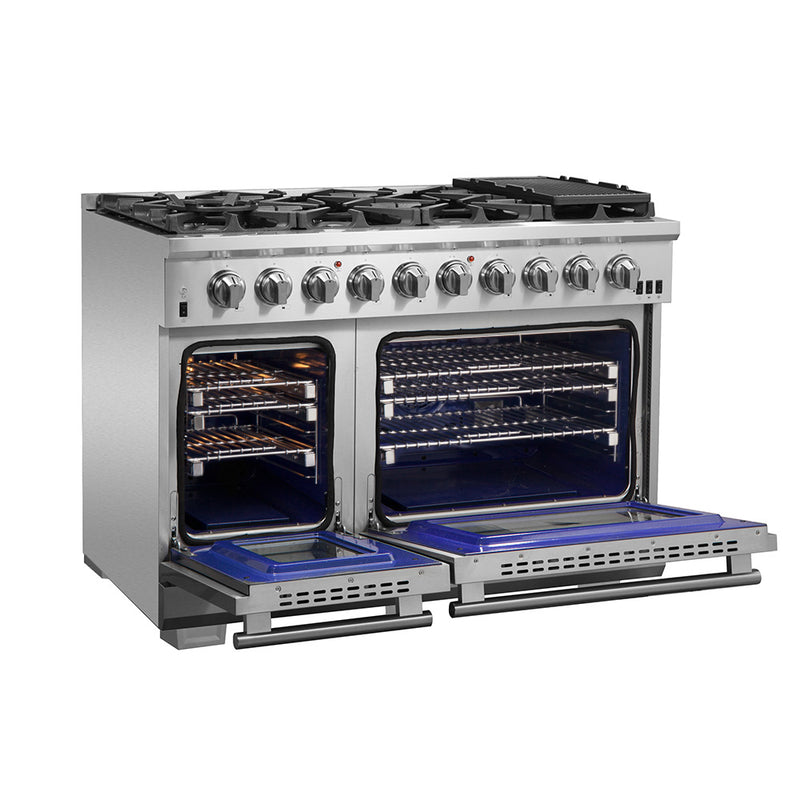 Load image into Gallery viewer, FORNO Capriasca 48-inch Gas Range Stainless Steel, 8 Brass Burners 160,000 BTU, 6.58 cu.ft. Double Oven