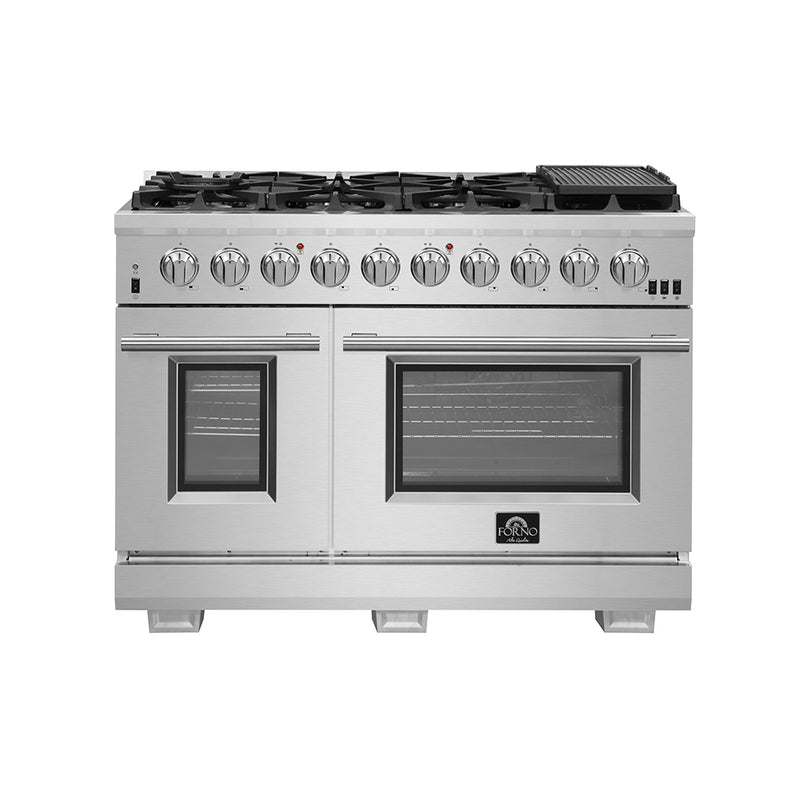 Load image into Gallery viewer, FORNO Capriasca 48-inch Gas Range Stainless Steel, 8 Brass Burners 160,000 BTU, 6.58 cu.ft. Double Oven