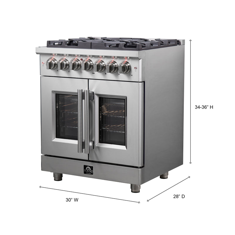 Load image into Gallery viewer, Forno Massimo 30-Inch, Stainless Steel Freestanding French Door Dual Fuel Range with 4 Burners - FFSGS6325-30