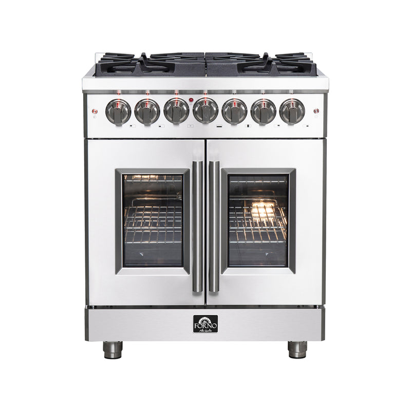Load image into Gallery viewer, Forno Massimo 30-Inch, Stainless Steel Freestanding French Door Dual Fuel Range with 4 Burners - FFSGS6325-30