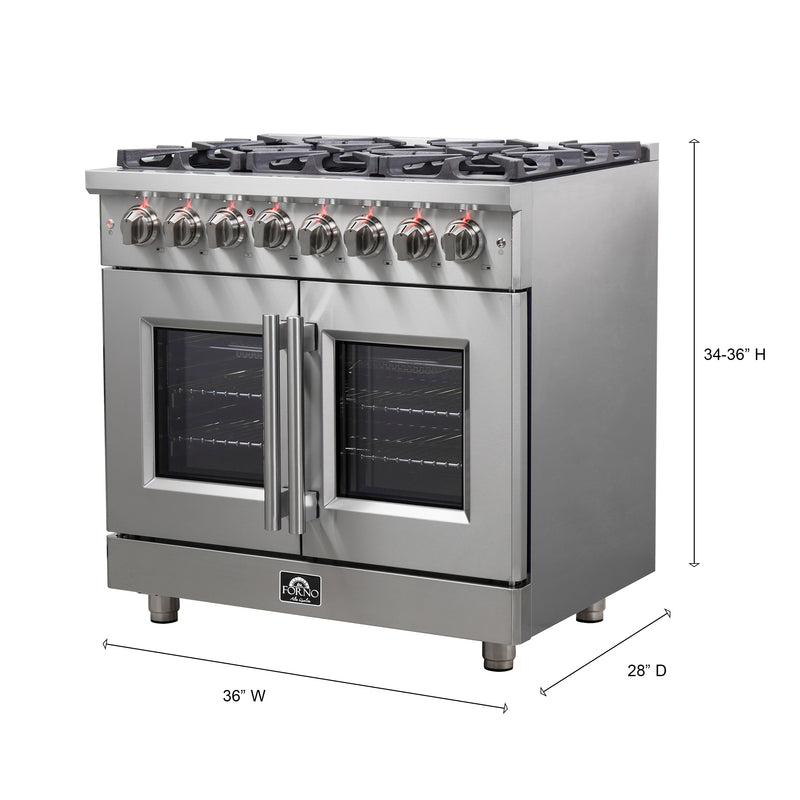 Load image into Gallery viewer, Forno Massimo 36-Inch, Stainless Steel Freestanding French Door Dual Fuel Range with 6 Burners - FFSGS6325-36