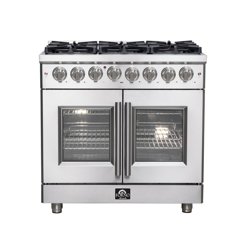 Load image into Gallery viewer, Forno Massimo 36-Inch, Stainless Steel Freestanding French Door Dual Fuel Range with 6 Burners - FFSGS6325-36