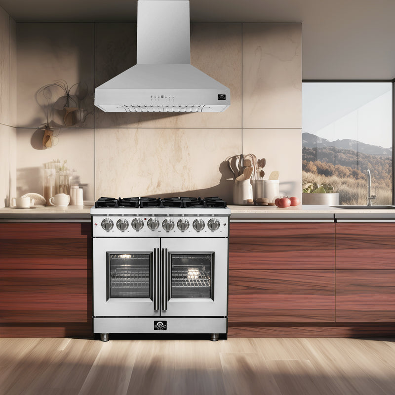 Load image into Gallery viewer, Forno Massimo 36-Inch, Stainless Steel Freestanding French Door Dual Fuel Range with 6 Burners - FFSGS6325-36