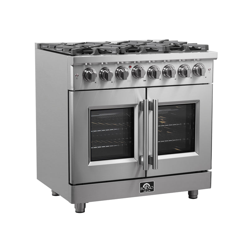 Load image into Gallery viewer, Forno Massimo 36-Inch, Stainless Steel Freestanding French Door Dual Fuel Range with 6 Burners - FFSGS6325-36