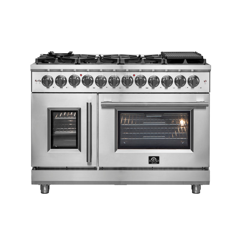 Load image into Gallery viewer, Forno Massimo 48-Inch, Stainless Steel Freestanding French Door Dual Fuel Range with 8 Burners - FFSGS6325-48