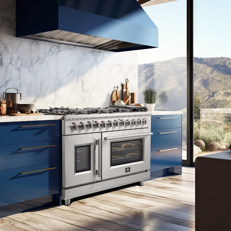 Load image into Gallery viewer, Forno Massimo 48-Inch, Stainless Steel Freestanding French Door Dual Fuel Range with 8 Burners - FFSGS6325-48
