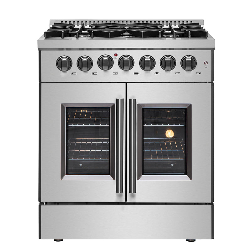 Load image into Gallery viewer, Forno Galiano 30-inch French Door Dual Fuel Range All Stainless Steel, 5 Sealed Burners 68,000 BTU, 4.32 cu.ft. True Convection Oven
