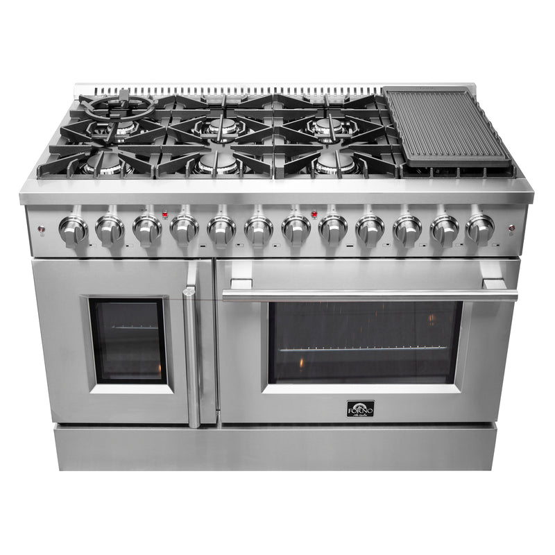 Load image into Gallery viewer, FORNO Galiano 48-Inch French Door Dual Fuel Range All Stainless Steel, 8 Sealed Burners, 107,000 BTU, Griddle, 6.58 cu.ft. Double Ovens
