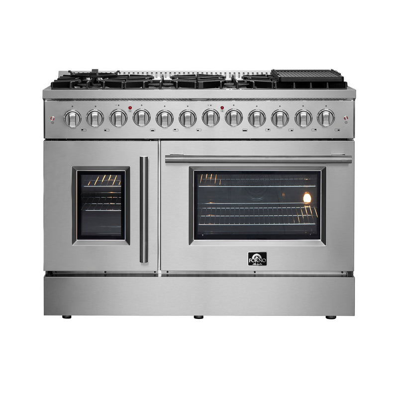 Load image into Gallery viewer, FORNO Galiano 48-Inch French Door Dual Fuel Range All Stainless Steel, 8 Sealed Burners, 107,000 BTU, Griddle, 6.58 cu.ft. Double Ovens